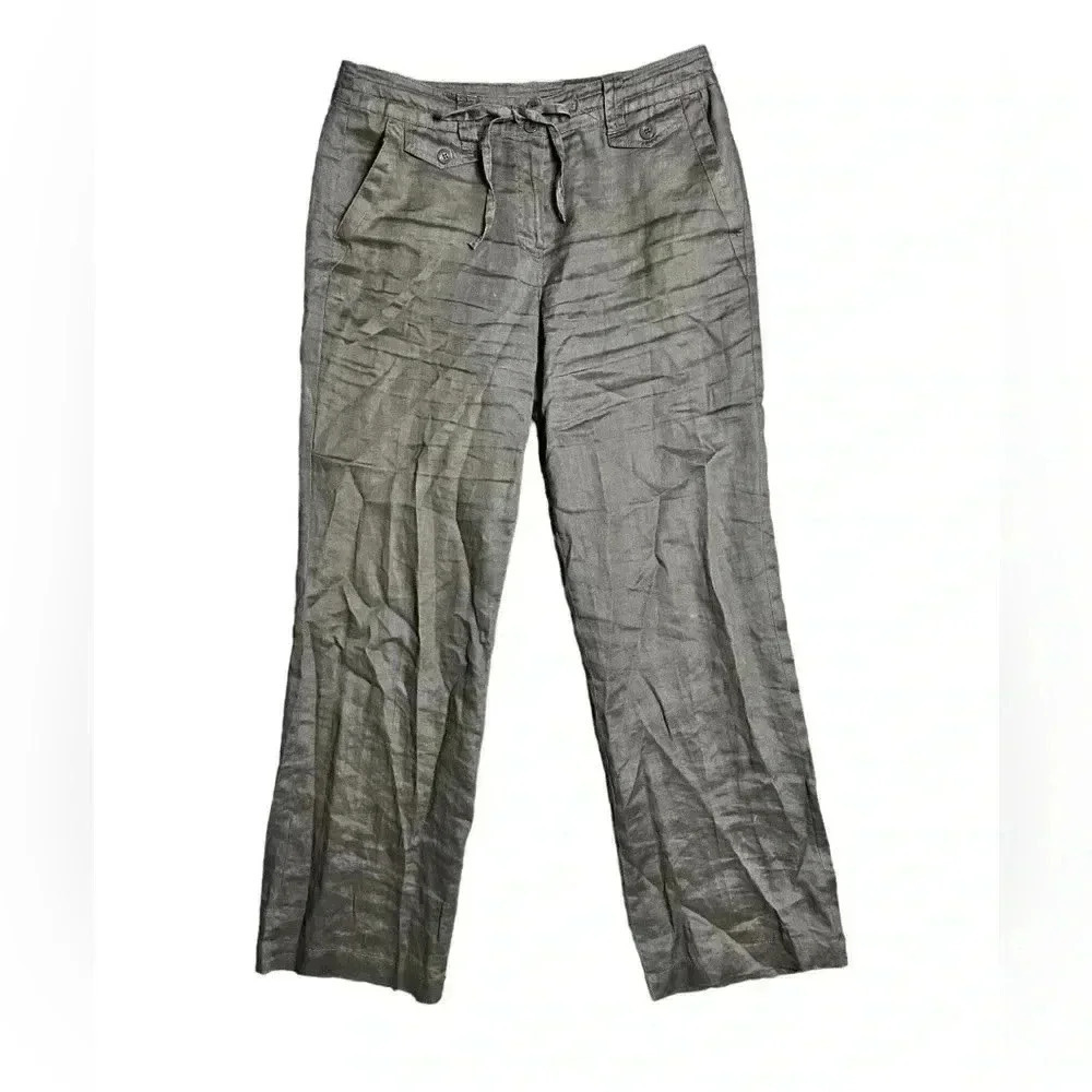 Sandro Womens Taupe Gray Linen Casual Wide Leg Pants Size 8